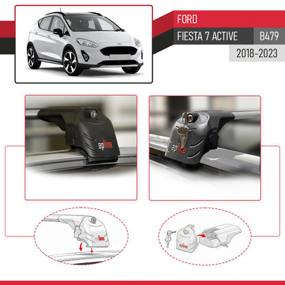Compatible with Ford Fiesta 7 Active 2018-2023 ACE-2 Car Roof Rack Cross Bar Grey Aluminium 2 Bars