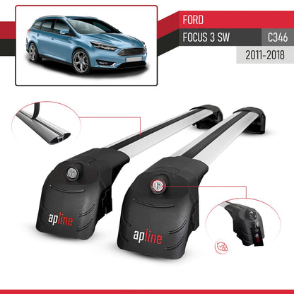 Compatible avec Ford Focus 3 (C346) SW 2011-2018 ACE-2 modèle Barres de Toit Railing Porte-Bagages de Voiture Gris Aluminium Barres