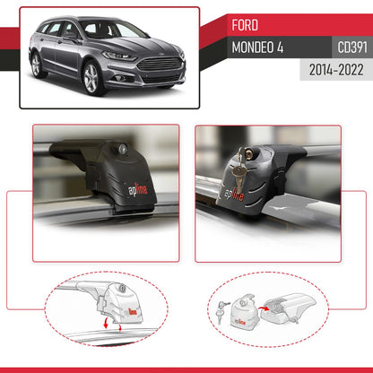 Compatible with Ford Mondeo 4 (CD391) 2014-2022 ACE-2 Car Roof Rack Cross Bar Grey Aluminium 2 Bars