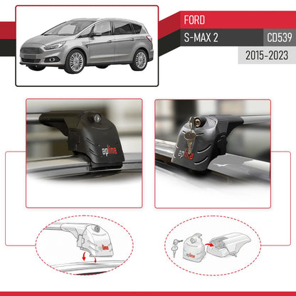 Compatible avec Ford S-Max 2 (CD539) 2015-2023 ACE-2 modèle Barres de Toit Railing Porte-Bagages de Voiture Gris Aluminium Barres