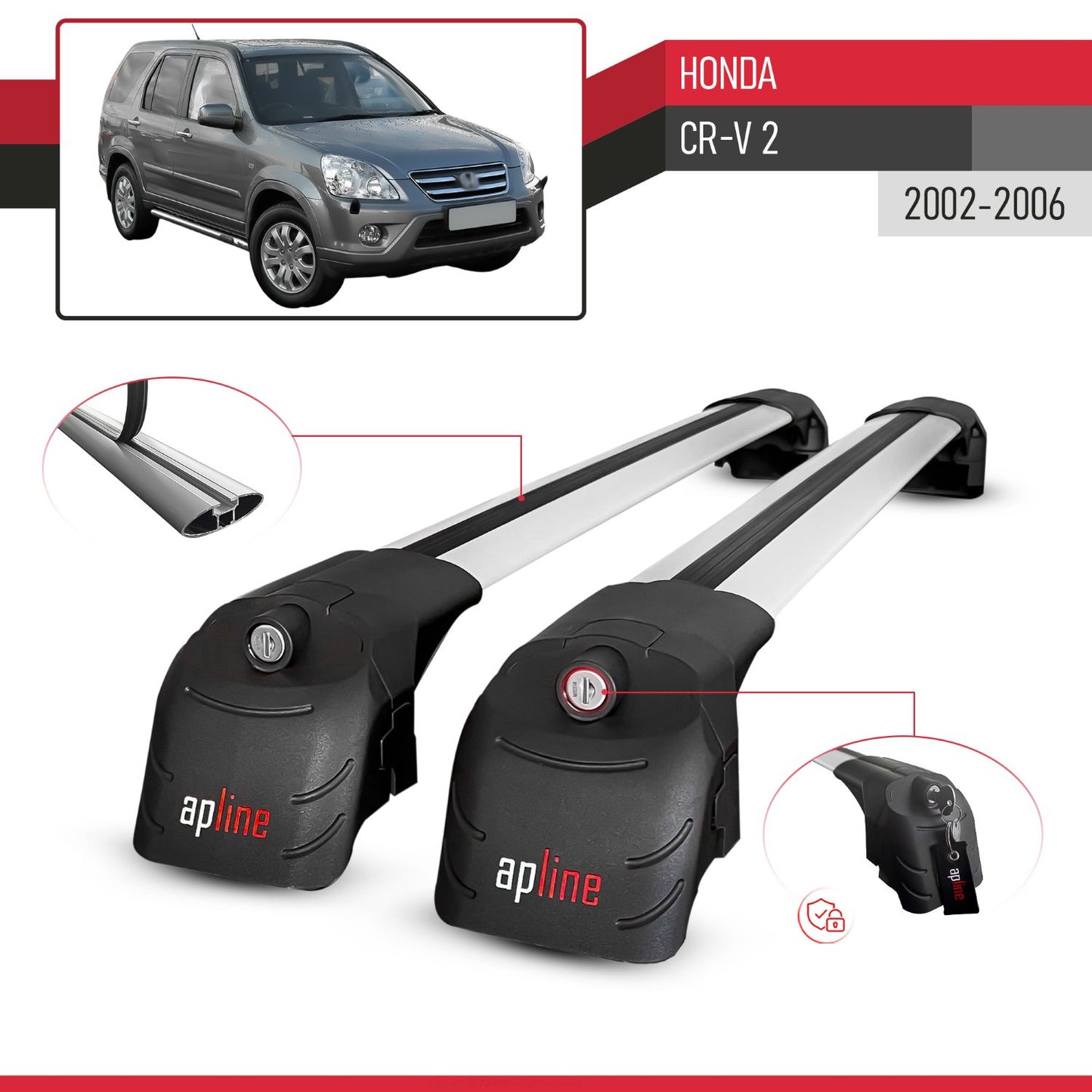 Compatible avec Honda CR-V 2 2002-2006 ACE-2 modèle Barres de Toit Railing Porte-Bagages de Voiture Gris Aluminium Barres
