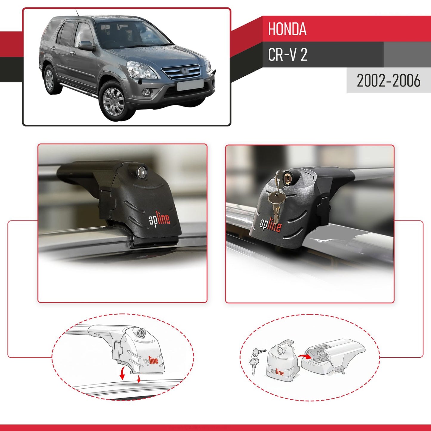 Compatible avec Honda CR-V 2 2002-2006 ACE-2 modèle Barres de Toit Railing Porte-Bagages de Voiture Gris Aluminium Barres