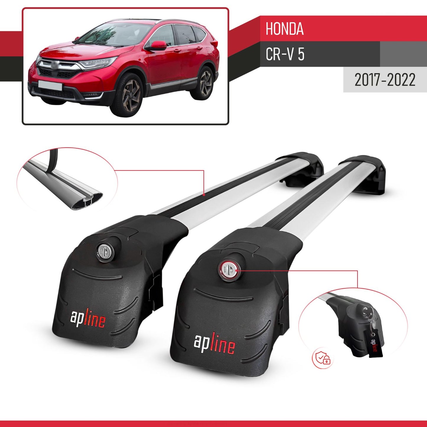 Compatible avec Honda CR-V 5 2017-2022 ACE-2 modèle Barres de Toit Railing Porte-Bagages de Voiture Gris Aluminium Barres