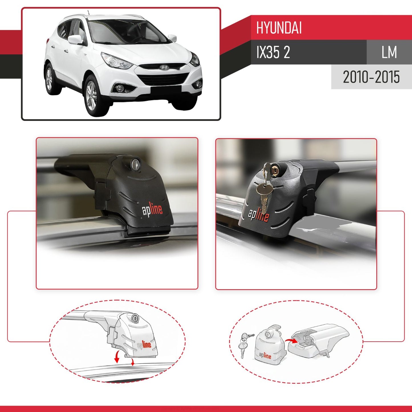 Compatible with Hyundai ix35 2 (LM) 2010-2015 ACE-2 Car Roof Rack Cross Bar Grey Aluminium 2 Bars