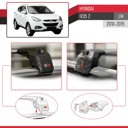 Compatible with Hyundai ix35 2 (LM) 2010-2015 ACE-2 Car Roof Rack Cross Bar Grey Aluminium 2 Bars