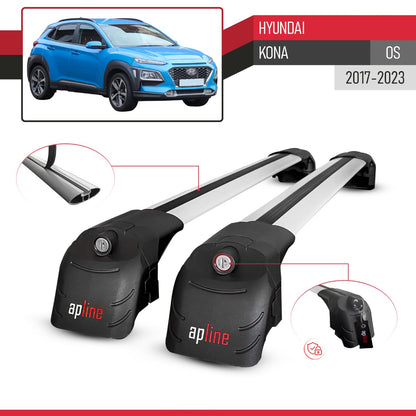 Compatible avec Hyundai Kona (OS) 2017-2023 ACE-2 modèle Barres de Toit Railing Porte-Bagages de Voiture Gris Aluminium Barres