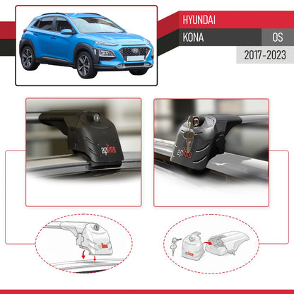Compatible avec Hyundai Kona (OS) 2017-2023 ACE-2 modèle Barres de Toit Railing Porte-Bagages de Voiture Gris Aluminium Barres