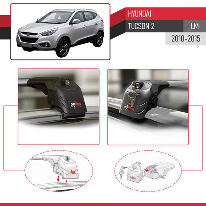 Compatible with Hyundai Tucson 2 (LM) 2010-2015 ACE-2 Car Roof Rack Cross Bar Grey Aluminium 2 Bars