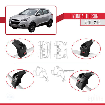 Compatible avec Hyundai Tucson 2 (LM) 2010-2015 ACE-2 Barres de Toit Railing Porte-Bagages de Voiture Gris Aluminium 2 Barres