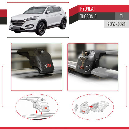 Compatible with Hyundai Tucson 3 (TL) 2016-2021 ACE-2 Car Roof Rack Cross Bar Grey Aluminium 2 Bars