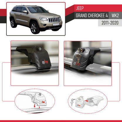 Compatible avec Jeep Grand Cherokee 4 (WK2) 2011-2020 ACE-2 modèle Barres de Toit Railing Porte-Bagages de Voiture Gris Aluminium Barres