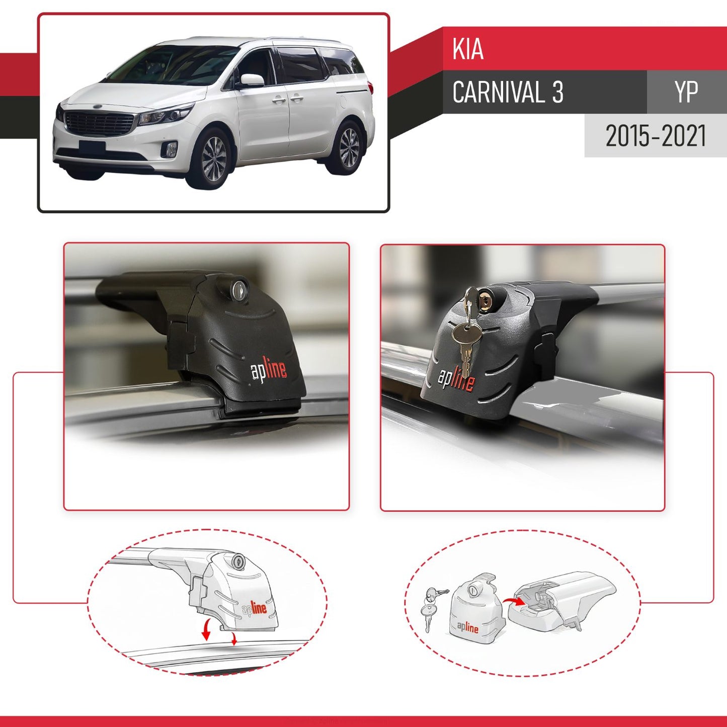 Compatible with Kia Carnival 3 (YP) 2015-2021 ACE-2 Car Roof Rack Cross Bar Grey Aluminium 2 Bars