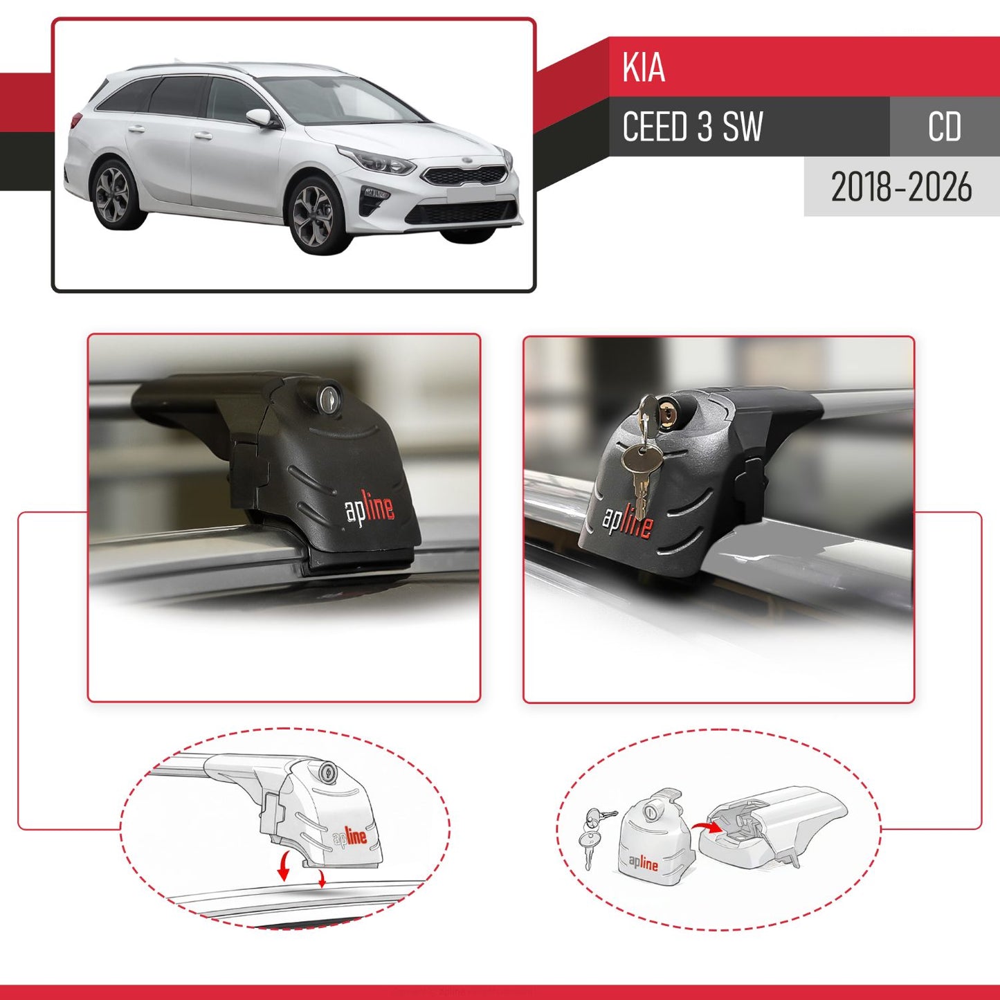 Compatible avec Kia Ceed 3 (CD) SW 2018-2026 ACE-2 modèle Barres de Toit Railing Porte-Bagages de Voiture Gris Aluminium Barres