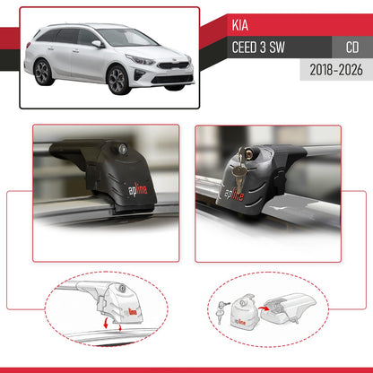 Compatible avec Kia Ceed 3 (CD) SW 2018-2026 ACE-2 modèle Barres de Toit Railing Porte-Bagages de Voiture Gris Aluminium Barres