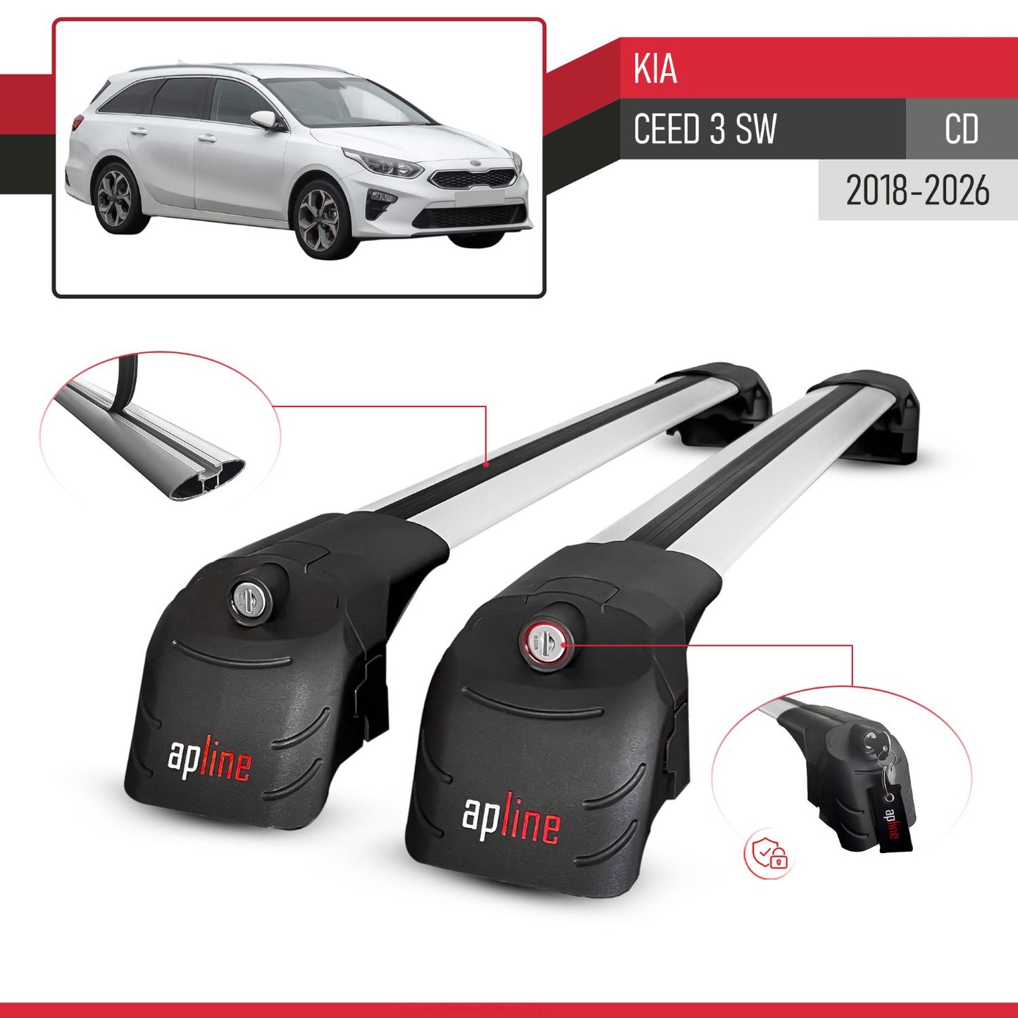 Compatible avec Kia Ceed 3 (CD) SW 2018-2026 ACE-2 modèle Barres de Toit Railing Porte-Bagages de Voiture Gris Aluminium Barres