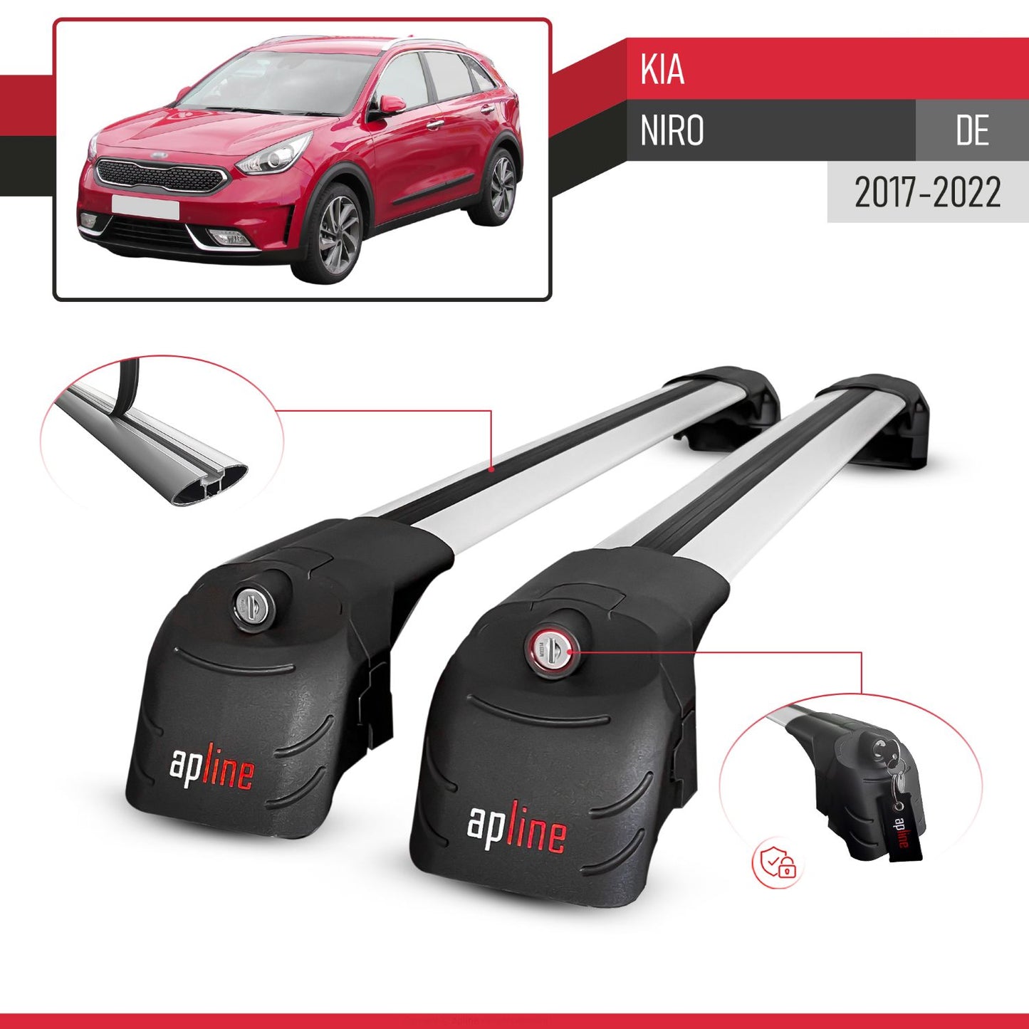 Compatible avec Kia Niro (DE) 2017-2022 ACE-2 modèle Barres de Toit Railing Porte-Bagages de Voiture Gris Aluminium Barres