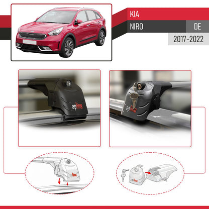 Compatible avec Kia Niro (DE) 2017-2022 ACE-2 modèle Barres de Toit Railing Porte-Bagages de Voiture Gris Aluminium Barres