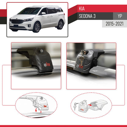 Compatible with Kia Sedona 3 (YP) 2015-2021 ACE-2 Car Roof Rack Cross Bar Grey Aluminium 2 Bars