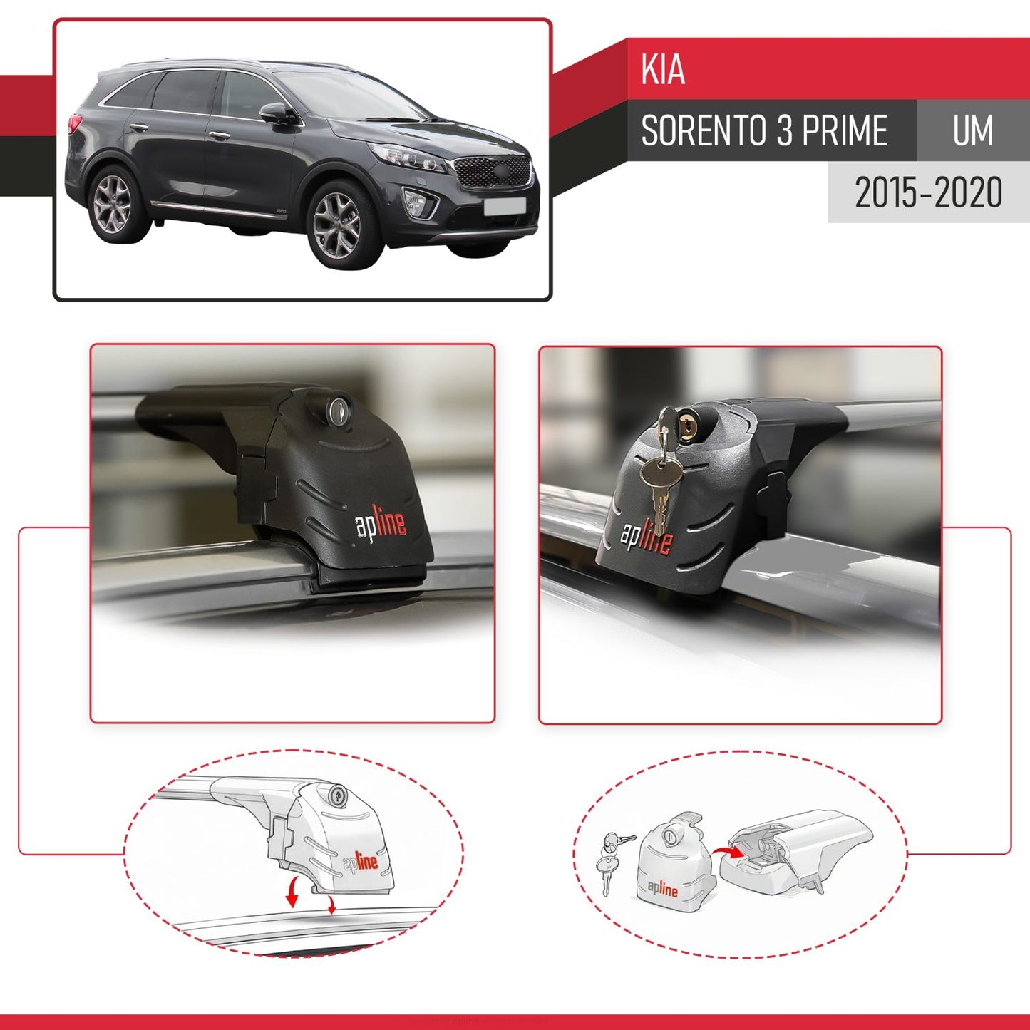 Compatible avec Kia Sorento 3 (UM) Prime 2015-2020 ACE-2 modèle Barres de Toit Railing Porte-Bagages de Voiture Gris Aluminium Barres