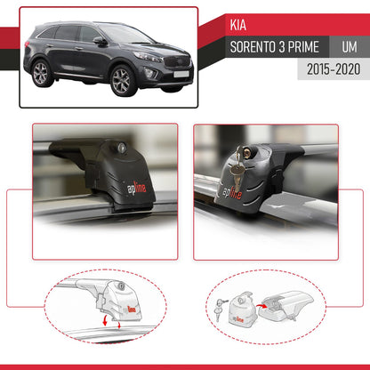 Compatible avec Kia Sorento 3 (UM) Prime 2015-2020 ACE-2 modèle Barres de Toit Railing Porte-Bagages de Voiture Gris Aluminium Barres