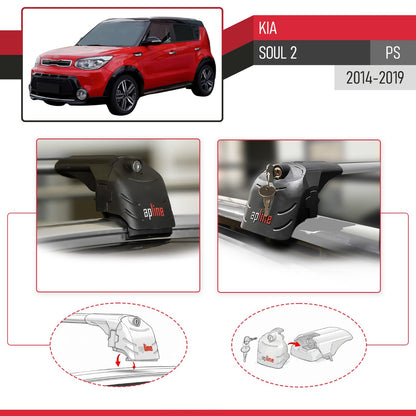 Compatible with Kia Soul 2 (PS) 2014-2019 ACE-2 Car Roof Rack Cross Bar Grey Aluminium 2 Bars