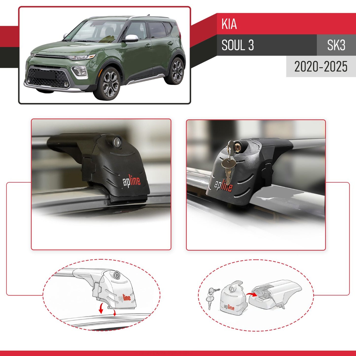 Compatible with Kia Soul 3 (SK3) 2020-2025 ACE-2 Car Roof Rack Cross Bar Grey Aluminium 2 Bars