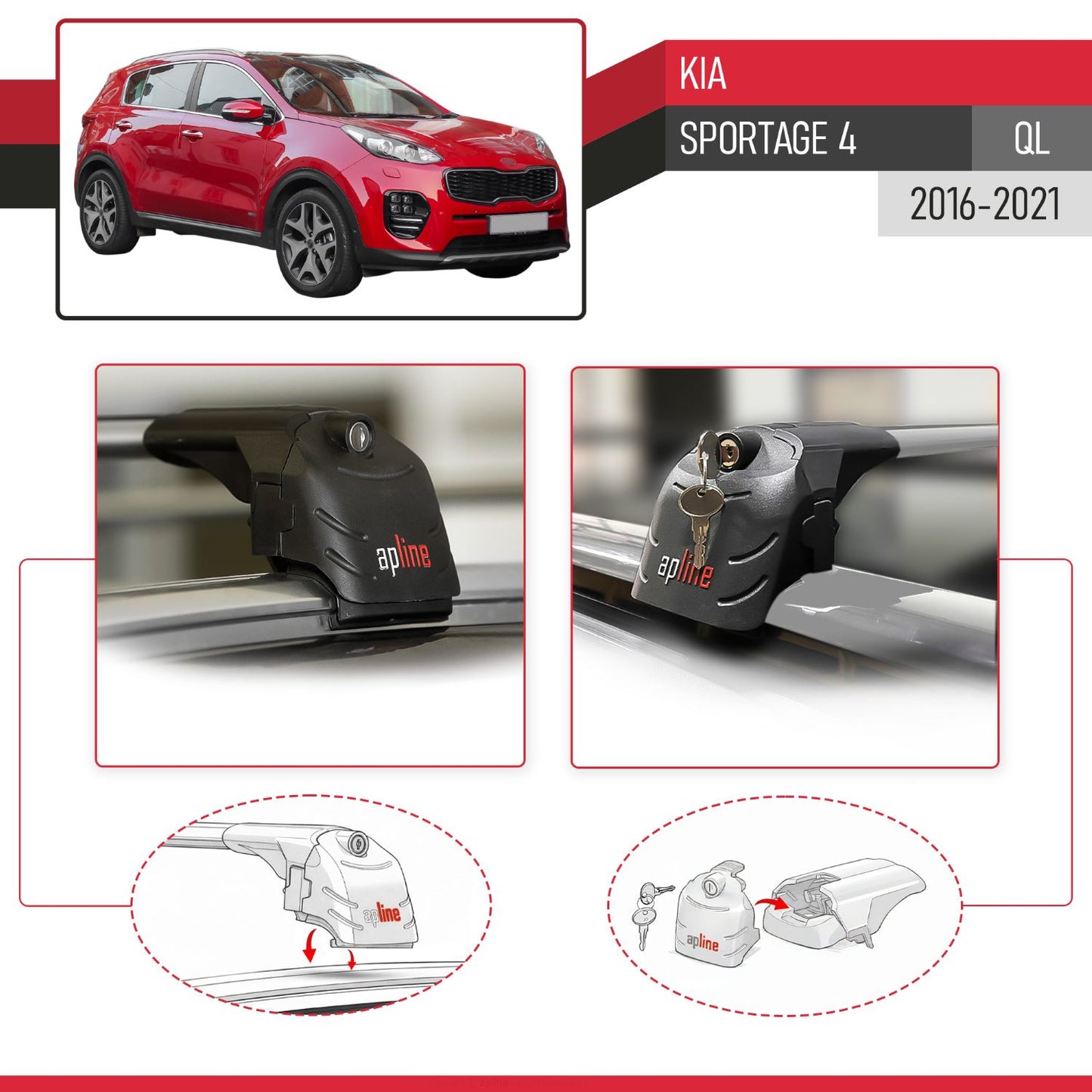 Compatible avec Kia Sportage 4 (QL) 2016-2021 ACE-2 modèle Barres de Toit Railing Porte-Bagages de Voiture Gris Aluminium Barres