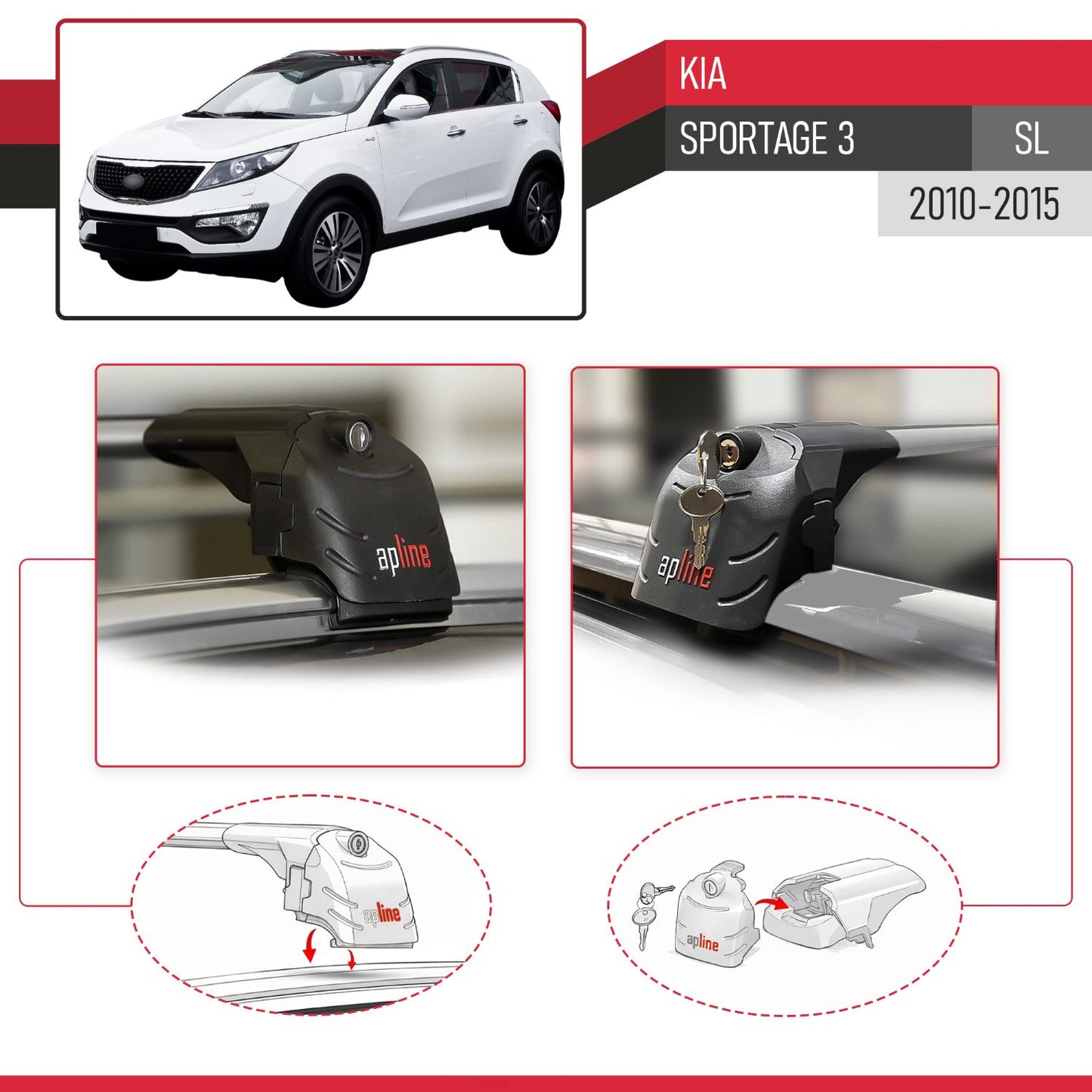 Compatible avec Kia Sportage 3 (SL) 2010-2015 ACE-2 modèle Barres de Toit Railing Porte-Bagages de Voiture Gris Aluminium Barres