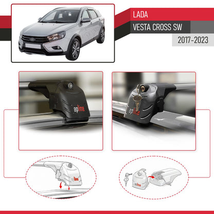 Compatible avec Lada Vesta Cross SW 2017-2023 ACE-2 modèle Barres de Toit Railing Porte-Bagages de Voiture Gris Aluminium Barres