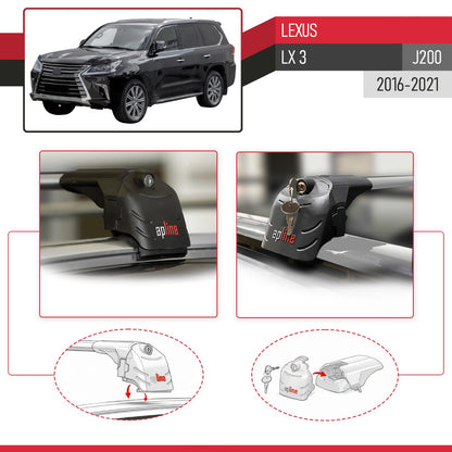 Compatible with Lexus LX 3 (J200) 2016-2021 ACE-2 Car Roof Rack Cross Bar Grey Aluminium 2 Bars