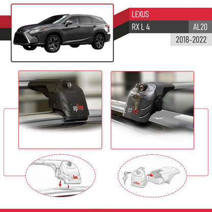 Compatible with Lexus RX 4 L (AL20) 2018-2022 ACE-2 Car Roof Rack Cross Bar Grey Aluminium 2 Bars