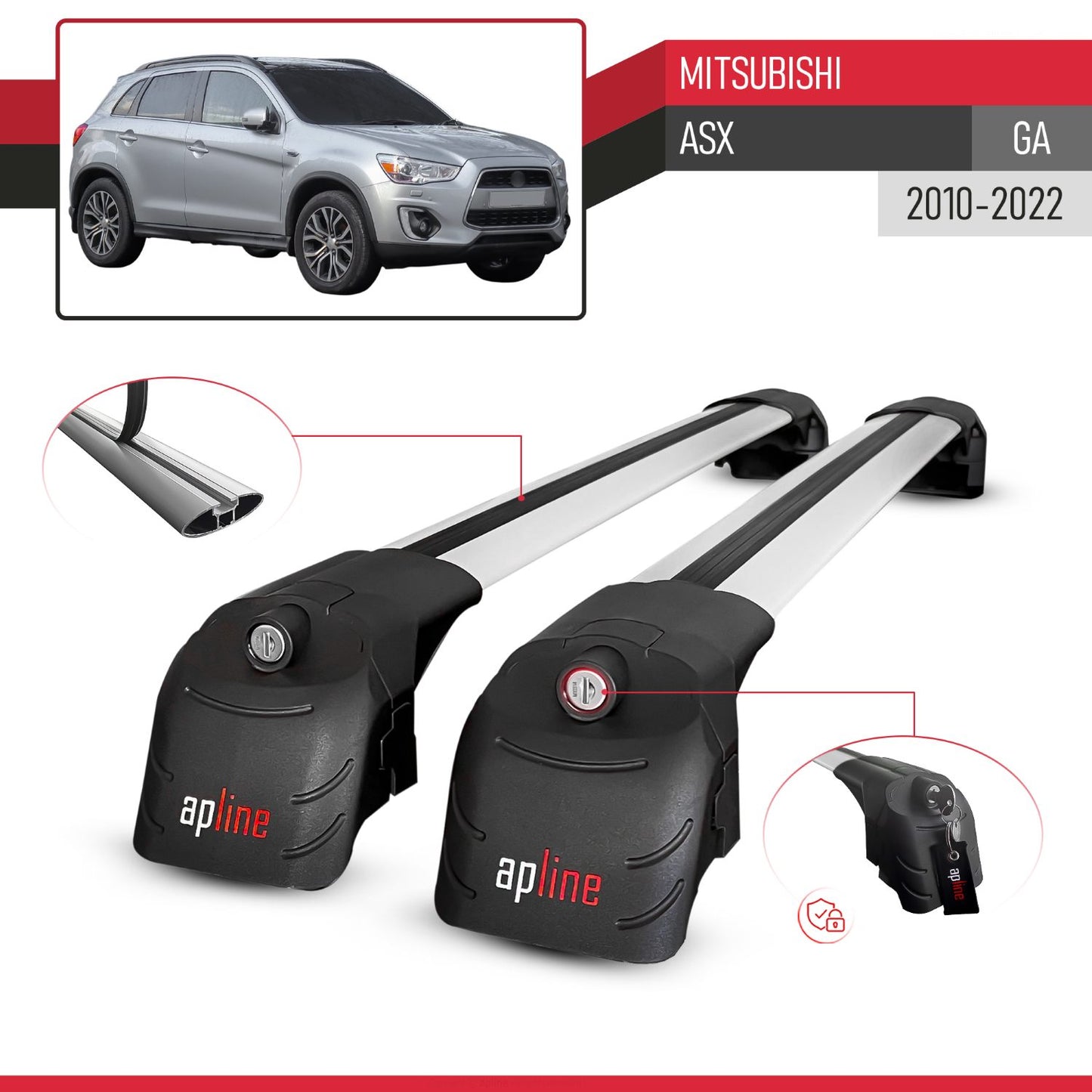 Compatible avec Mitsubishi ASX (GA) 2010-2022 ACE-2 modèle Barres de Toit Railing Porte-Bagages de Voiture Gris Aluminium Barres