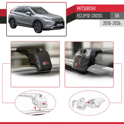 Compatible avec Mitsubishi Eclipse Cross (GK) 2018-2026 ACE-2 modèle Barres de Toit Railing Porte-Bagages de Voiture Gris Aluminium Barres