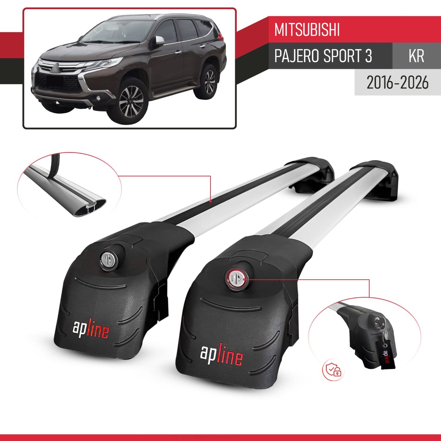 Compatible avec Mitsubishi Pajero Sport 3 (KR) 2016-2026 ACE-2 modèle Barres de Toit Railing Porte-Bagages de Voiture Gris Aluminium Barres