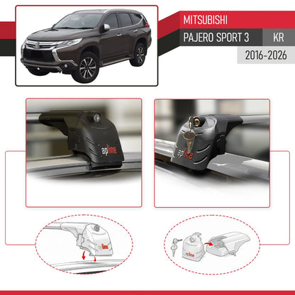 Compatible avec Mitsubishi Pajero Sport 3 (KR) 2016-2026 ACE-2 modèle Barres de Toit Railing Porte-Bagages de Voiture Gris Aluminium Barres