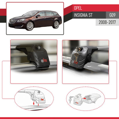 Compatible with Opel Insignia (G09) ST 2009-2017 ACE-2 Car Roof Rack Cross Bar Grey Aluminium 2 Bars