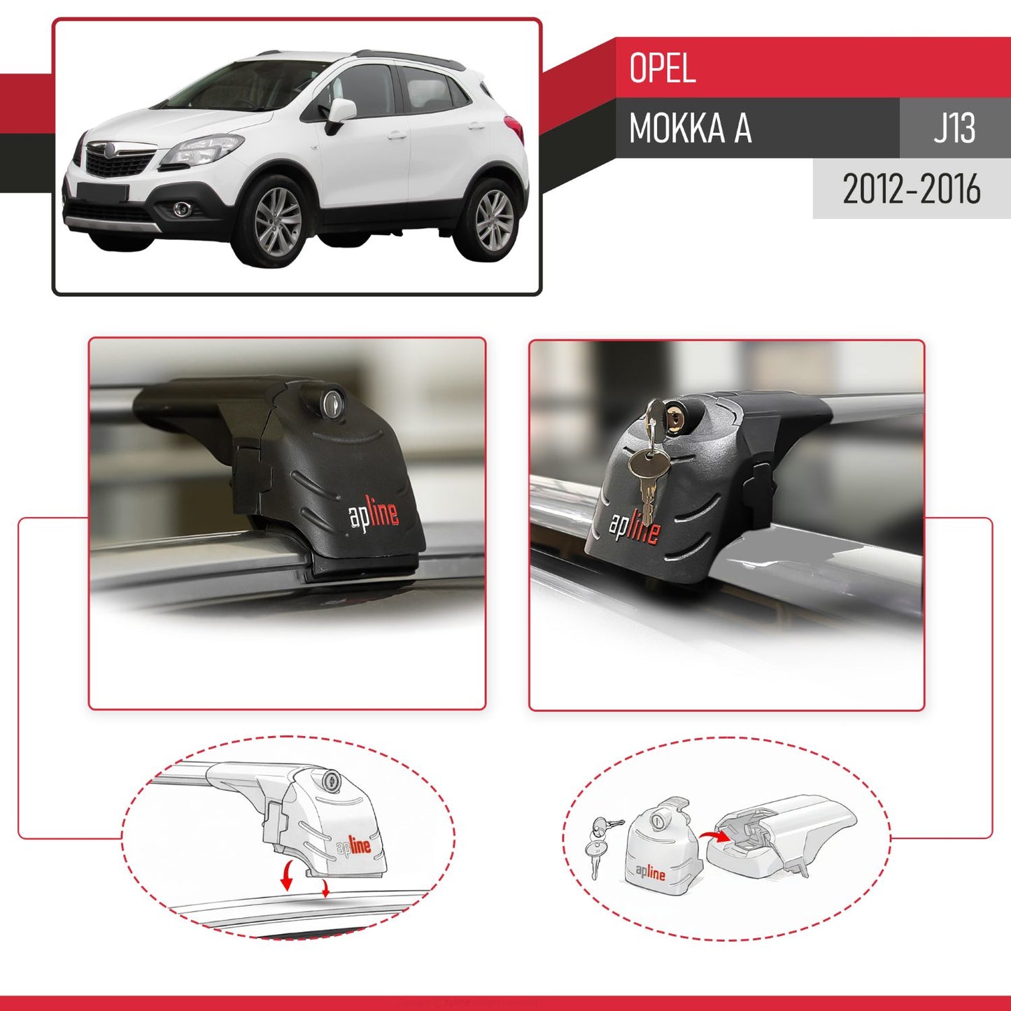 Compatible with Opel Mokka A (J13) 2012-2016 ACE-2 Car Roof Rack Cross Bar Grey Aluminium 2 Bars