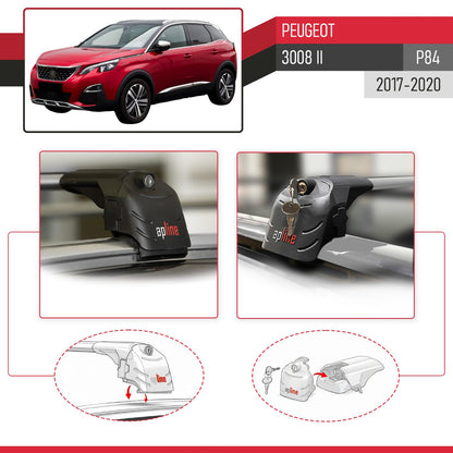 Compatible with Peugeot 3008 II (P84) Pre-Facelift 2017-2020 ACE-2 Car Roof Rack Cross Bar Grey Aluminium 2 Bars