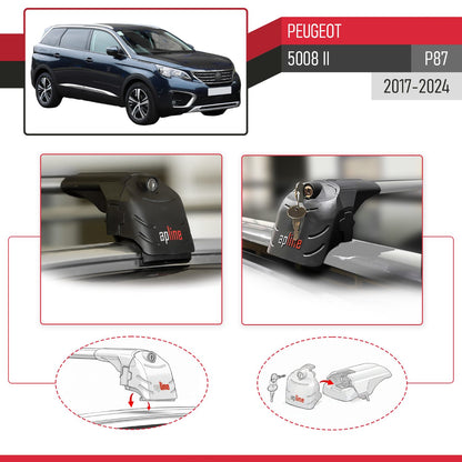 Compatible avec Peugeot 5008 II (P87) 2017-2024 ACE-2 modèle Barres de Toit Railing Porte-Bagages de Voiture Gris Aluminium Barres