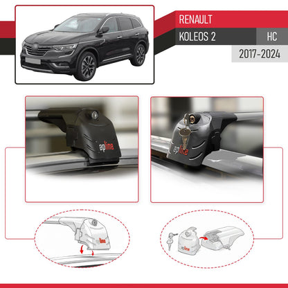 Compatible avec Renault Koleos 2 (HC) 2017-2024 ACE-2 modèle Barres de Toit Railing Porte-Bagages de Voiture Gris Aluminium Barres