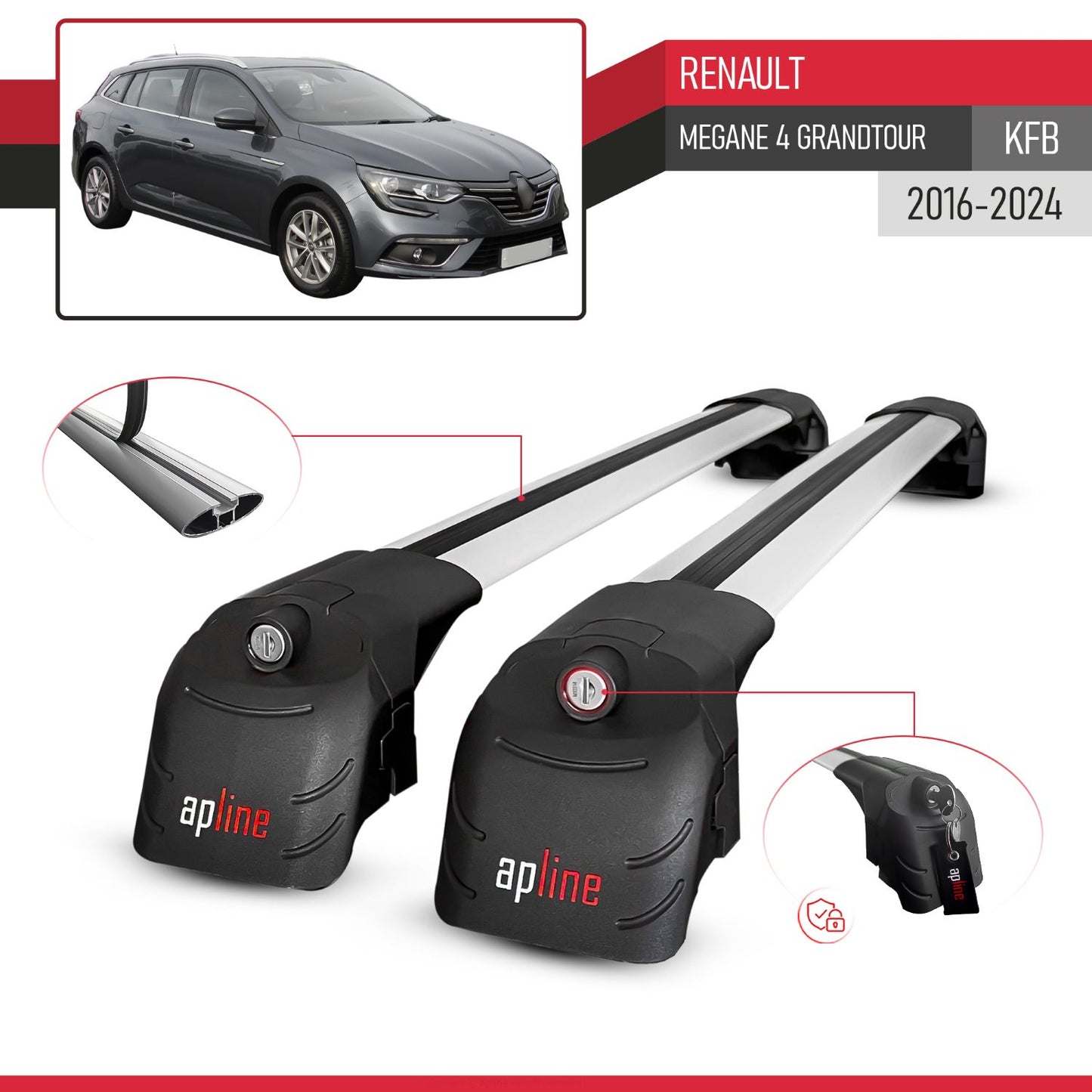 Compatible avec Renault Megane 4 (KFB) Grandtour 2016-2024 ACE-2 modèle Barres de Toit Railing Porte-Bagages de Voiture Gris Aluminium Barres