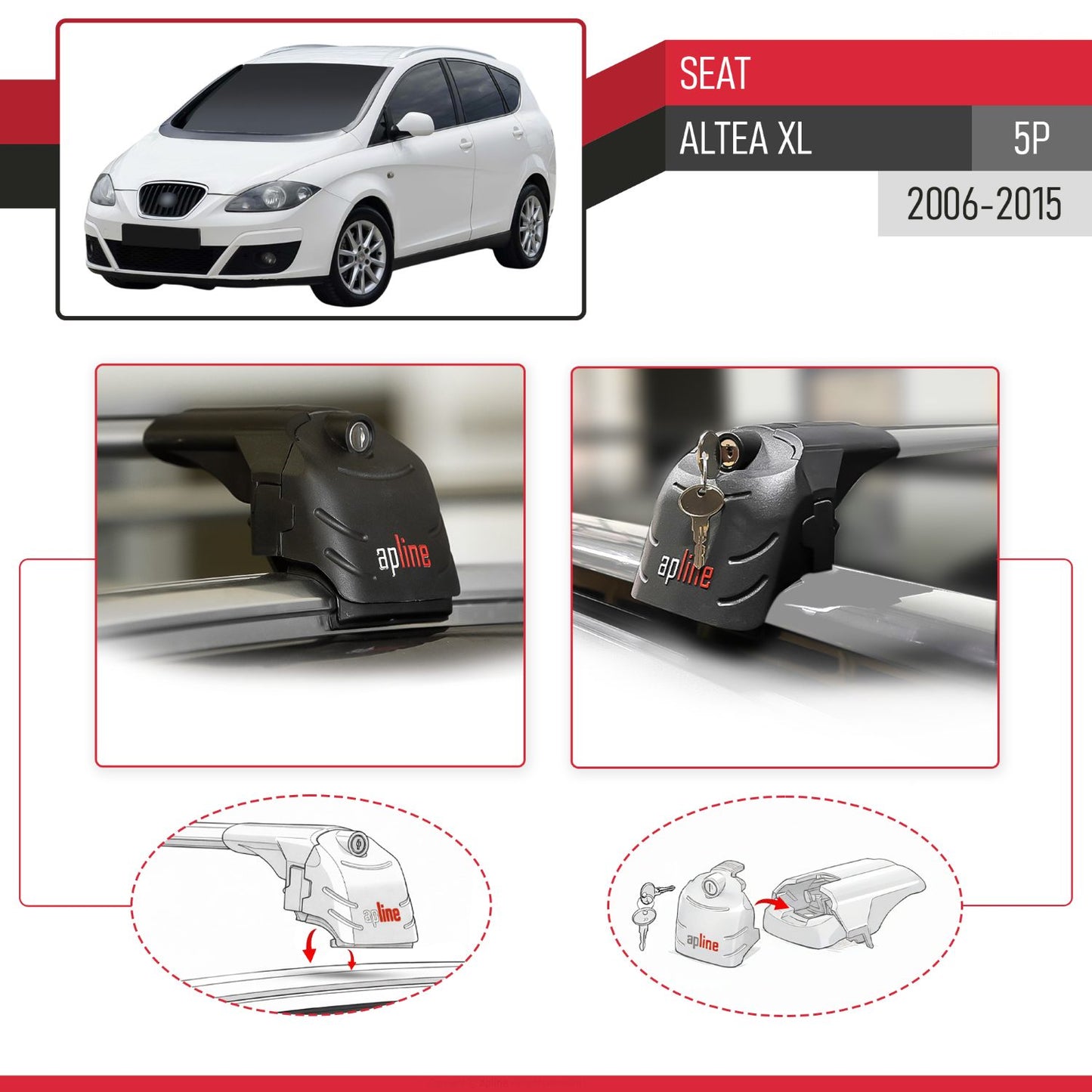 Compatible with Seat Altea XL 2006-2015 ACE-2 Car Roof Rack Cross Bar Grey Aluminium 2 Bars