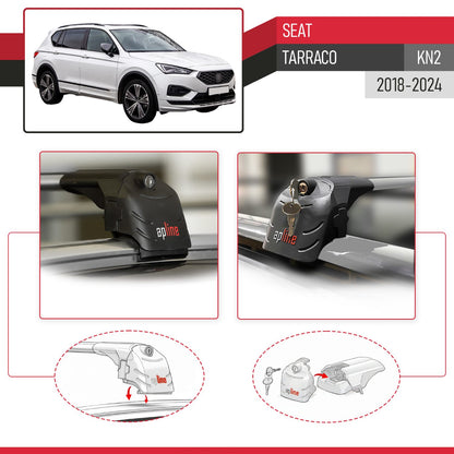 Compatible with Seat Tarraco (KN2) 2018-2024 ACE-2 Car Roof Rack Cross Bar Grey Aluminium 2 Bars