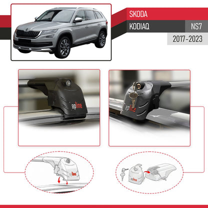 Compatible with Skoda Kodiaq 2017-2023 ACE-2 Car Roof Rack Cross Bar Grey Aluminium 2 Bars