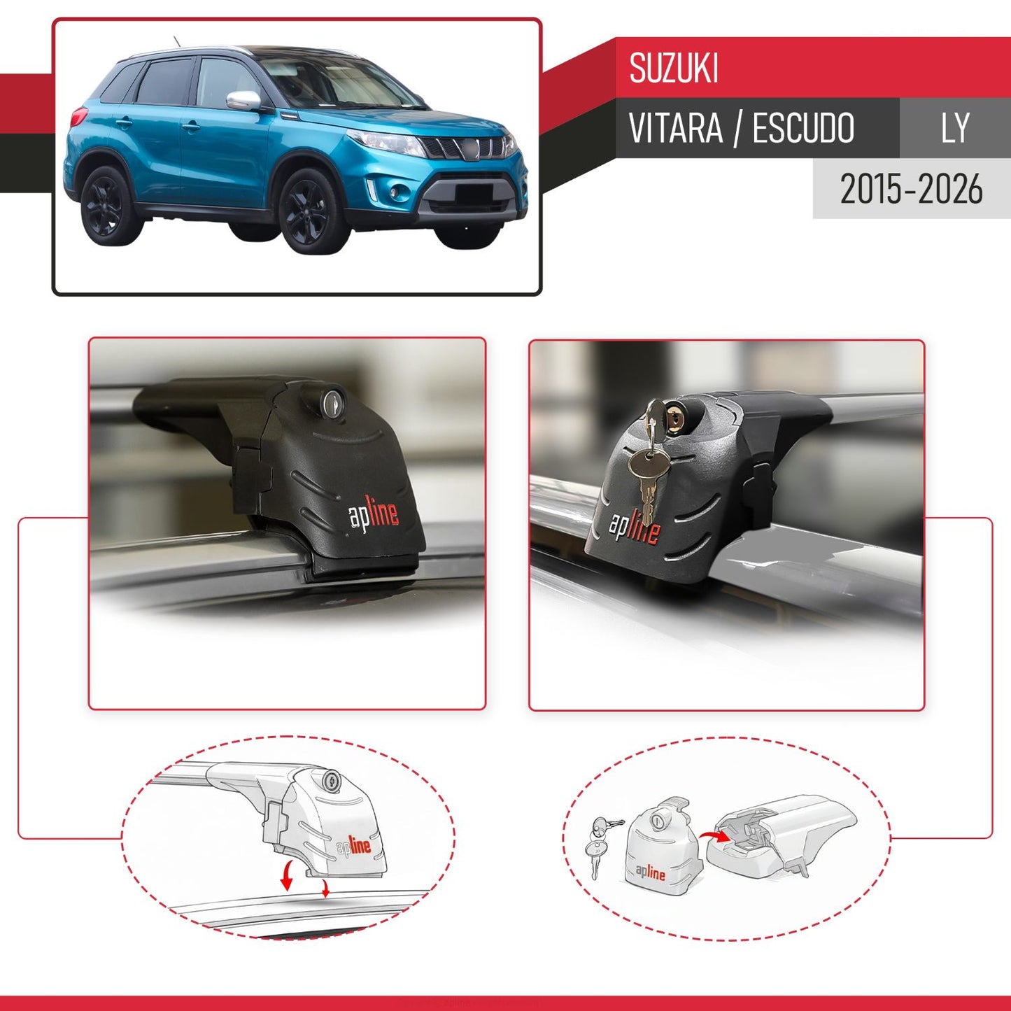 Compatible with Suzuki Vitara/Escudo (LY) 2015-2025 ACE-2 Car Roof Rack Cross Bar Grey Aluminium 2 Bars