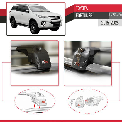 Compatible avec Toyota Fortuner (AN150 AN160) 2015-2026 ACE-2 modèle Barres de Toit Railing Porte-Bagages de Voiture Gris Aluminium Barres