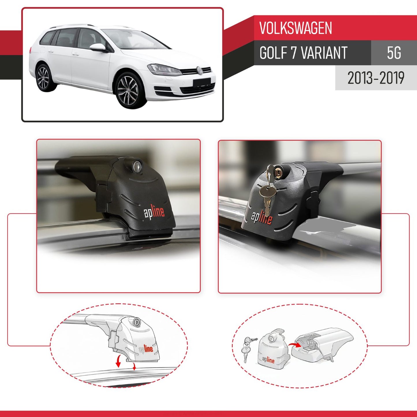 Compatible with Volkswagen Golf 7 (5G) Variant 2013-2019 ACE-2 Car Roof Rack Cross Bar Grey Aluminium 2 Bars