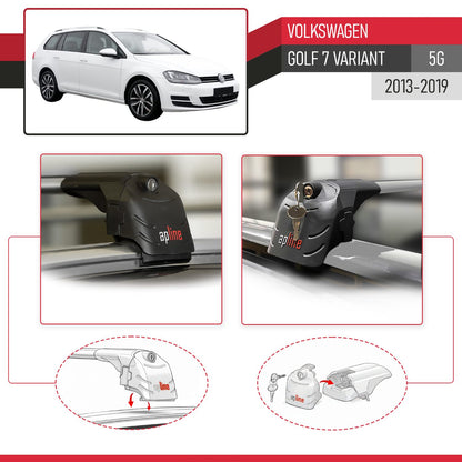Compatible with Volkswagen Golf 7 (5G) Variant 2013-2019 ACE-2 Car Roof Rack Cross Bar Grey Aluminium 2 Bars
