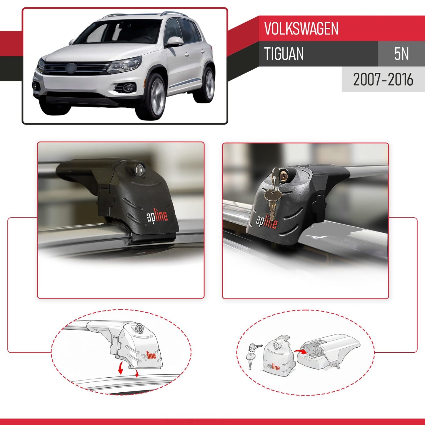 Compatible with Volkswagen Tiguan (5N) 2007-2016 ACE-2 Car Roof Rack Cross Bar Grey Aluminium 2 Bars