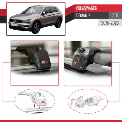 Compatible with Volkswagen Tiguan 2 (AD1) 2016-2023 ACE-2 Car Roof Rack Cross Bar Grey Aluminium 2 Bars
